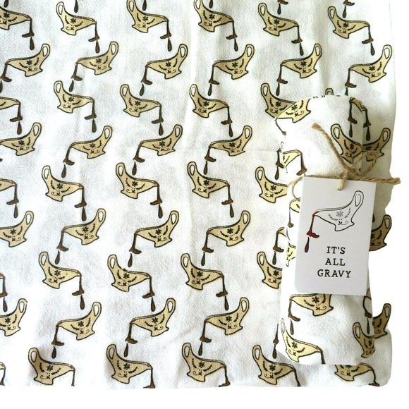 2 Cotton Kitchen Dishtowels Dish Towels Holiday Thanksgiving Gravy 26 x 18 - Picture 1 of 5